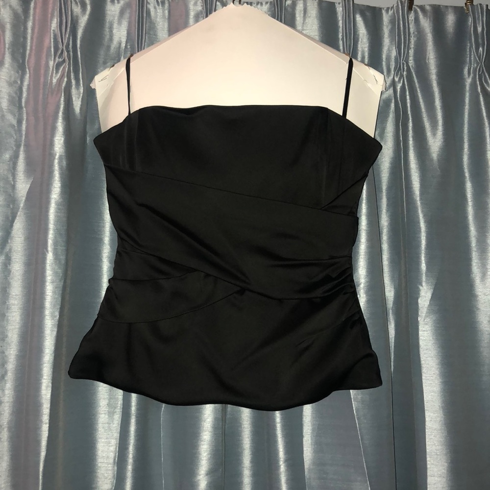 BCBG black silk satin corset top cross over size M